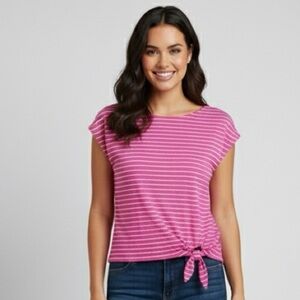 LAUREN Ralph Lauren Pink Striped Tie Hem Top